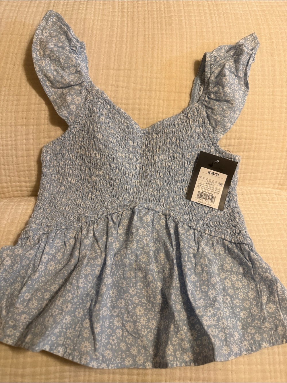 art class Light Blue Floral Smocked Peplum Top